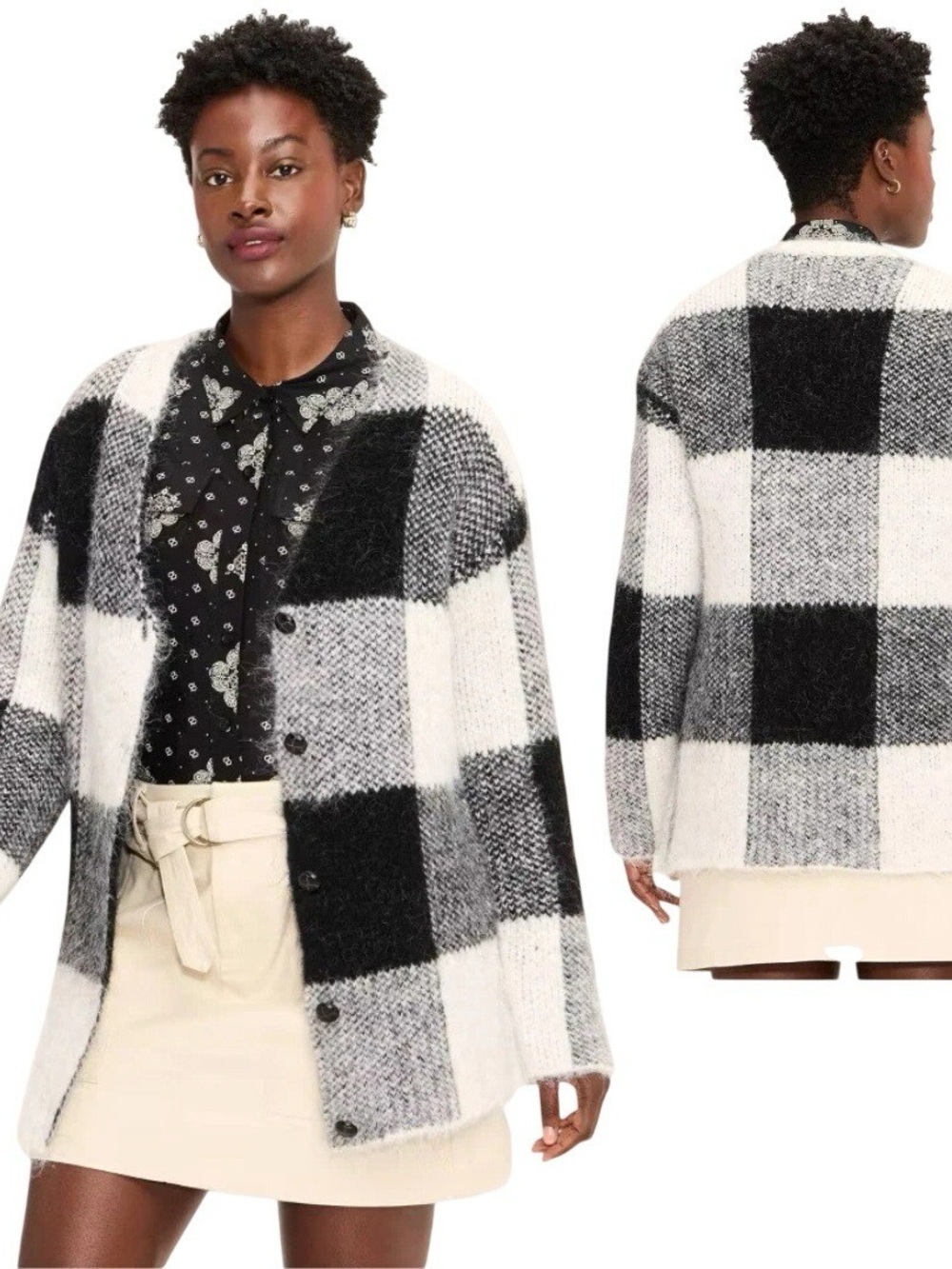 Woolrich Black & White Checked Relaxed Cardigan